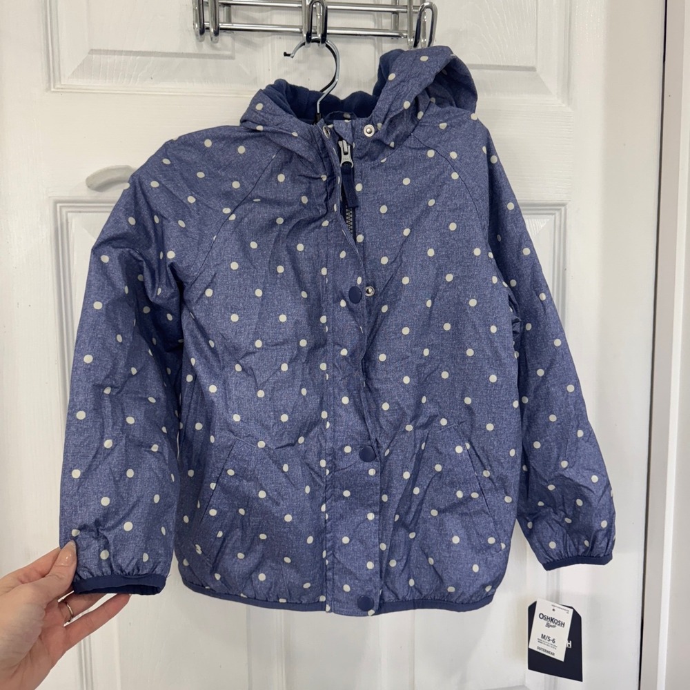Osh Kosh B'Gosh Girls Blue‎ Polka Dot Fleece Lined Hooded Winter Jacket New